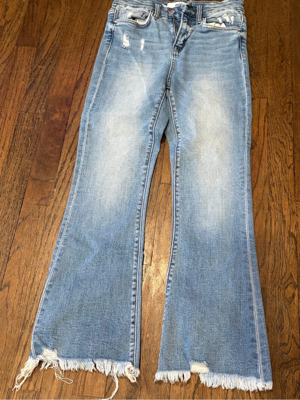 Mica Denim Medium Wash Stretchy Crop Flare Jeans size 25